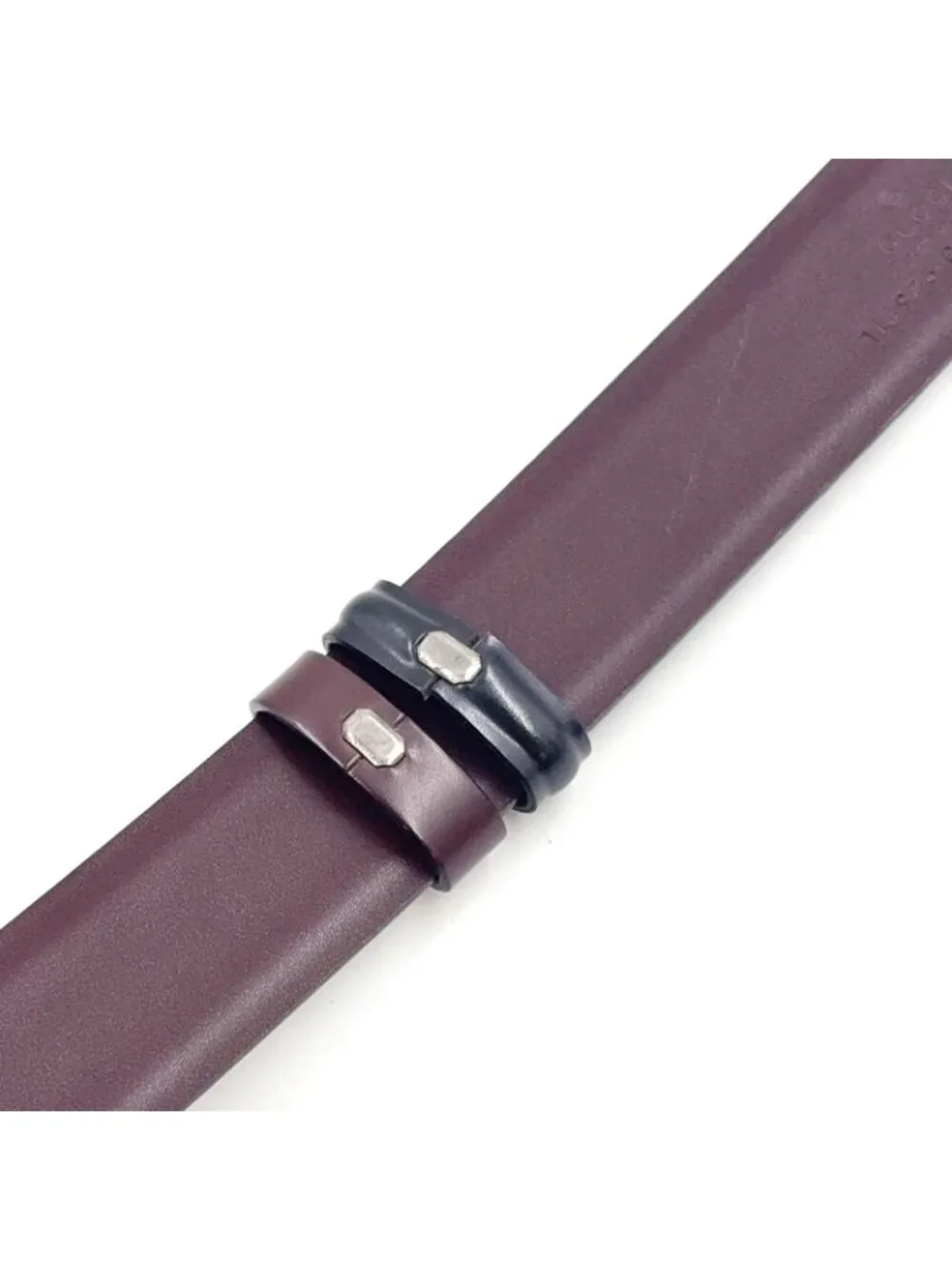 Gucci Square Buckle Leather Black Bordeaux Belt Silver